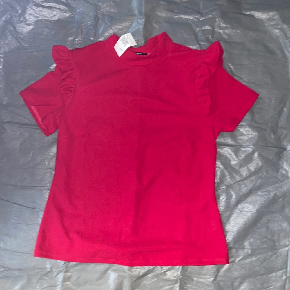 Red blouse with frills on sleeves